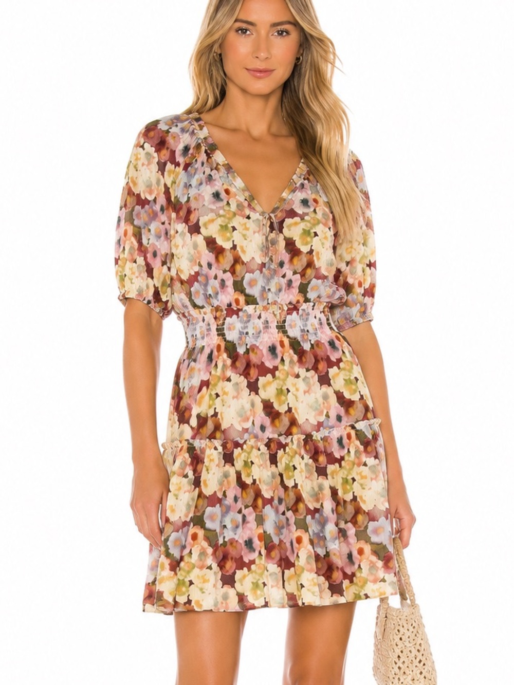 Rails Floral Tiered Dress in Pink, Lavender, Cream, Brown